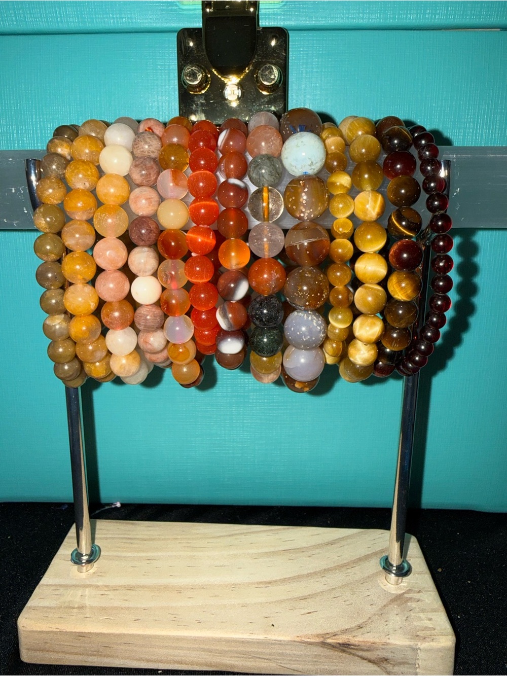 Yellow, red and brown variety of authentic crystal bead bracelets